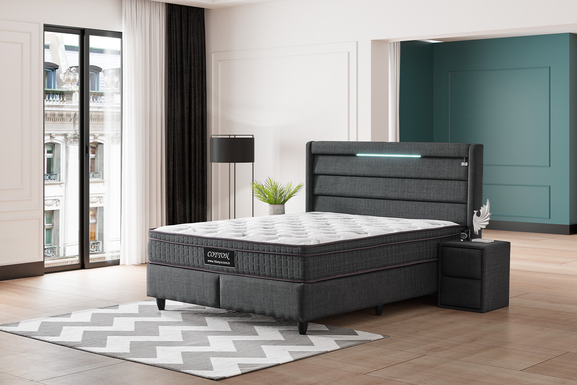 Schlafset Cotton mit Matratze und Nachttisch